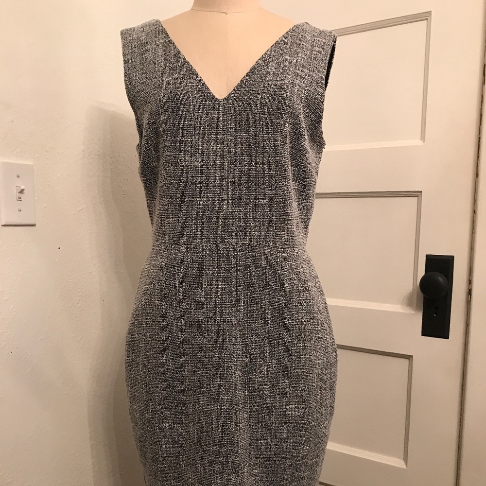 Banana Republic sleeveless v-neck shift dress blue white size 10